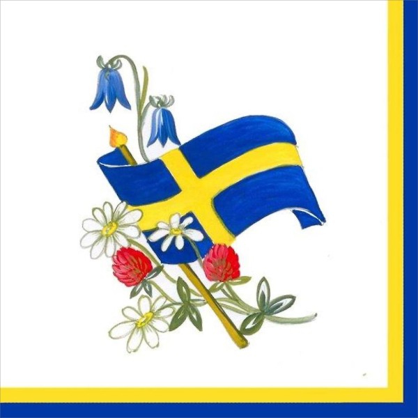 Servietten mit Schweden Fahne und Blumen