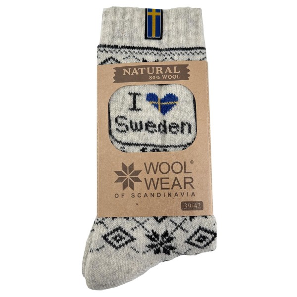 Wollsocken hellgrau/blau I love Sweden